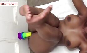 Petite Tumi Paris Bouncing On Her Dildo On The Wall As She Lay On Her Back