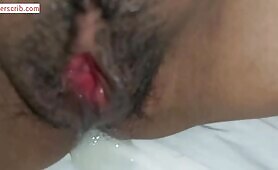 Two guys cum dripping from whore used hole